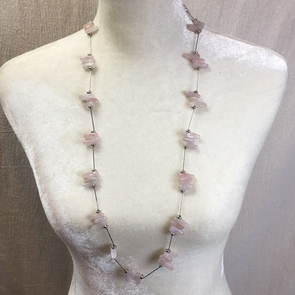 Silver and Rose Quartz Necklace and earring set